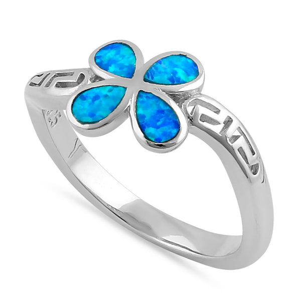 Sterling Silver Twist Blue Lab Opal Greek Petal Flower Ring