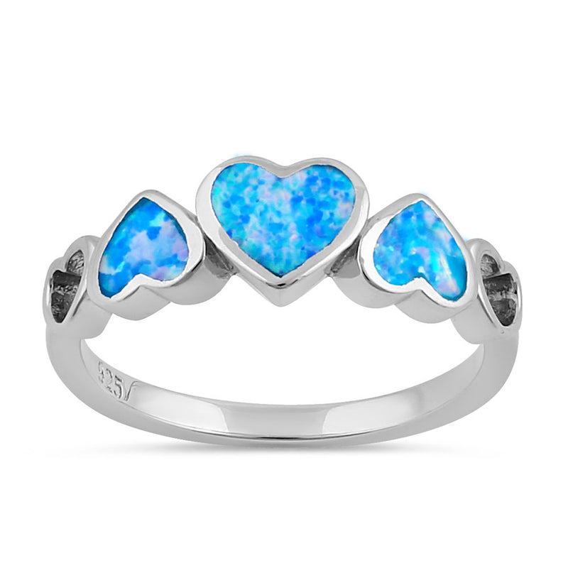 Sterling Silver Blue Lavender Lab Opal Sequence of Hearts Ring