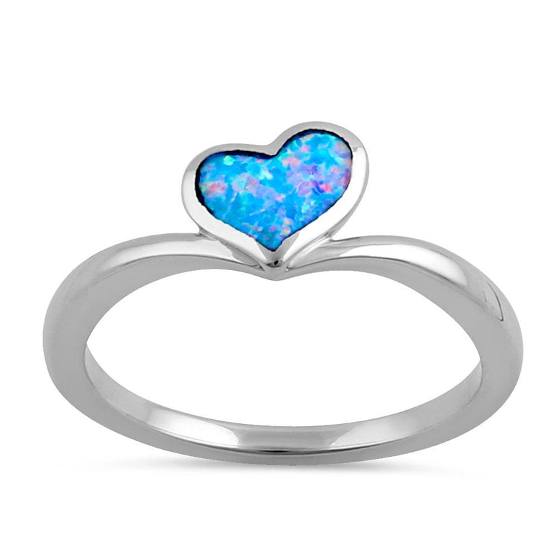 Sterling Silver Blue Lavender Lab Opal Rising Heart Ring