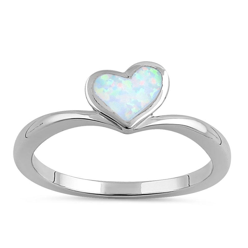 Sterling Silver White Lab Opal Rising Heart Ring