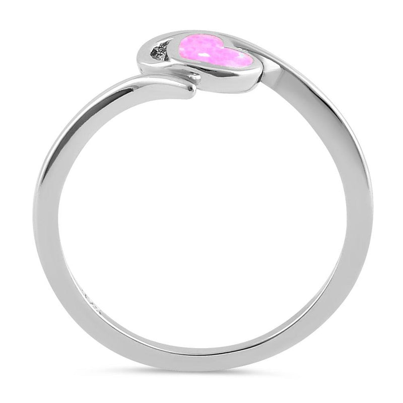 Sterling Silver Pink Lab Opal  Heart in Wave Ring