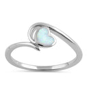Sterling Silver White Lab Opal Heart in Wave Ring