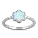 Sterling Silver White Lab Opal Leaflet Flower Ring