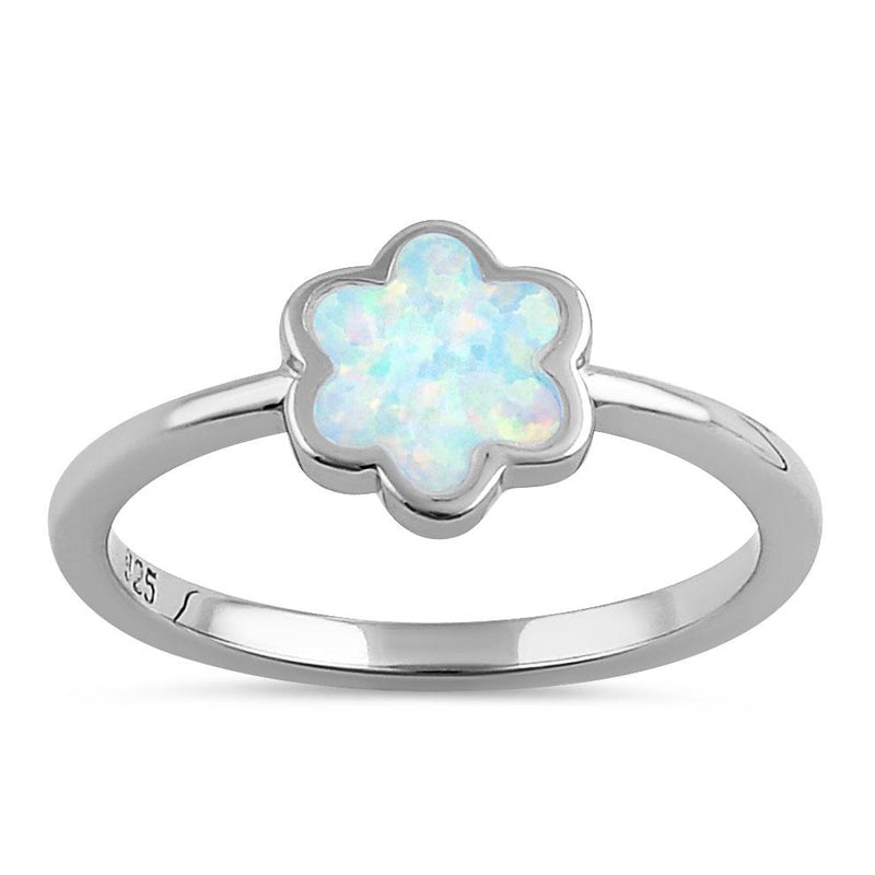 Sterling Silver White Lab Opal Leaflet Flower Ring