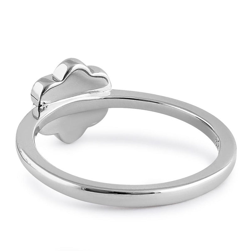 Sterling Silver White Lab Opal Leaflet Flower Ring