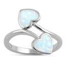 Sterling Silver White Lab Opal Double Heart Wrap Ring