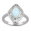 Sterling Silver White Lab Opal Greek Rhombus Ring