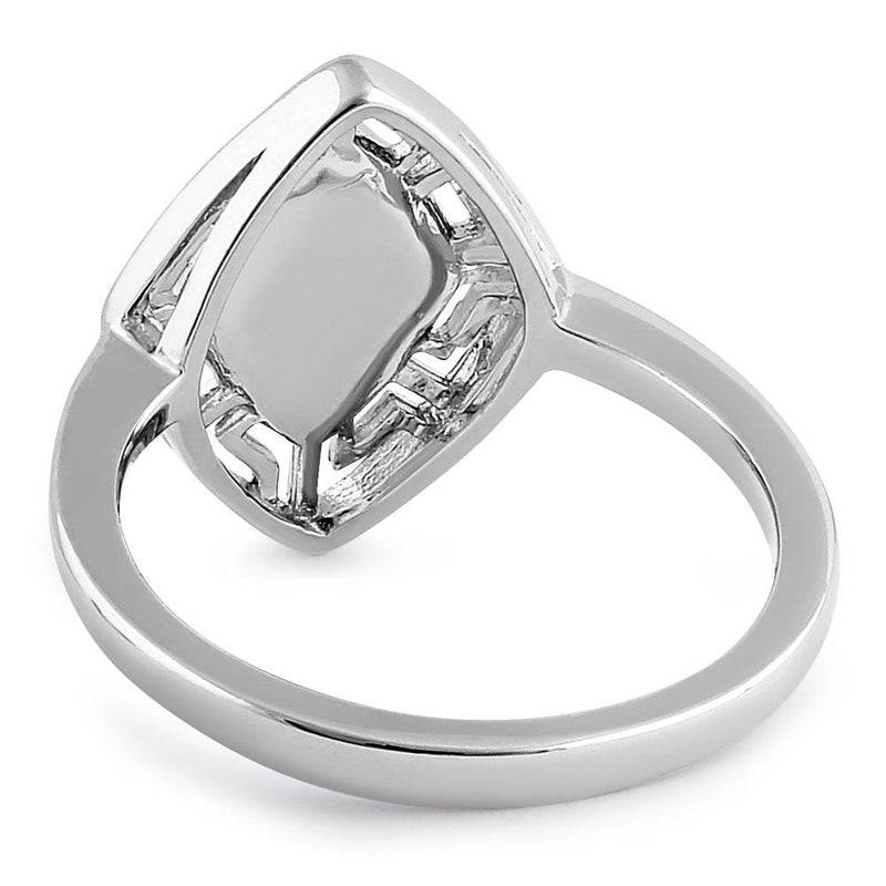 Sterling Silver White Lab Opal Greek Rhombus Ring