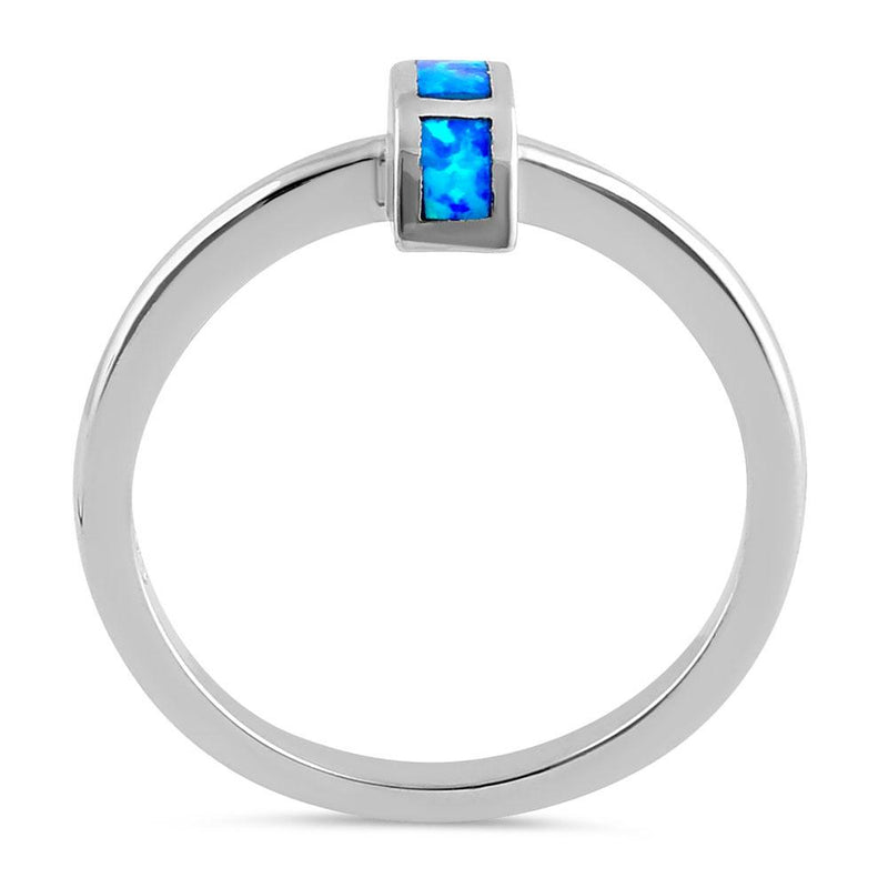Sterling Silver Blue Lab Opal Semi Circle Ring