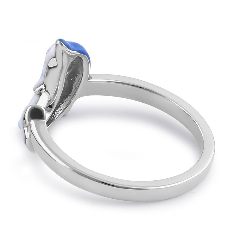 Sterling Silver Hand-Painted Dolphin Multi Colored Dolphin with CZ Ring