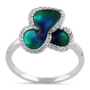 Sterling Silver Hand-Painted Trio Petal Multi-Colored with CZ Ring