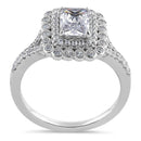 Sterling Silver Chic Emerald Cut Halo Clear  CZ Engagement Ring