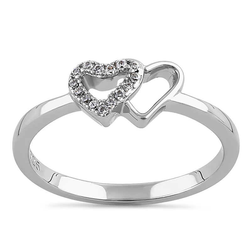 Sterling Silver Overlapping Hearts Clear CZ Ring