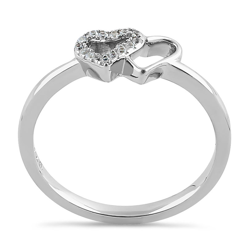 Sterling Silver Overlapping Hearts Clear CZ Ring