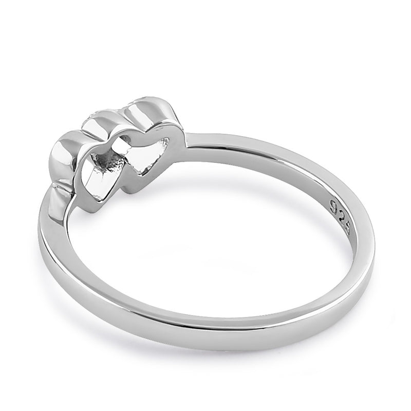 Sterling Silver Overlapping Hearts Clear CZ Ring