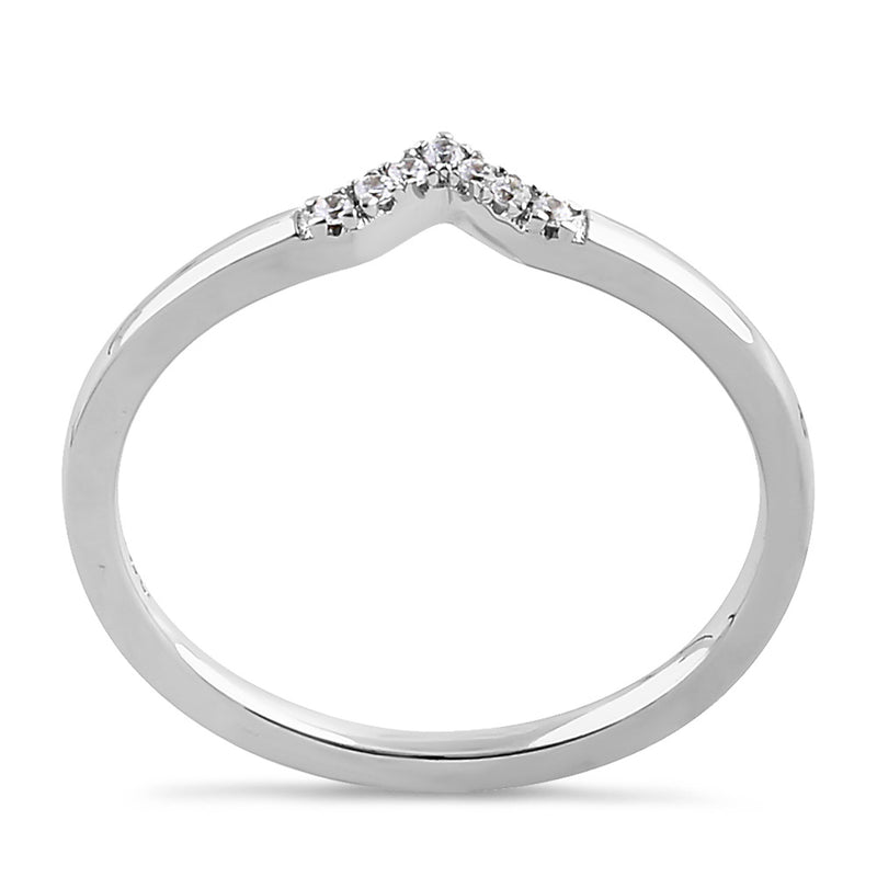 Sterling Silver Stackable Chevron Round Cut Clear CZ Ring