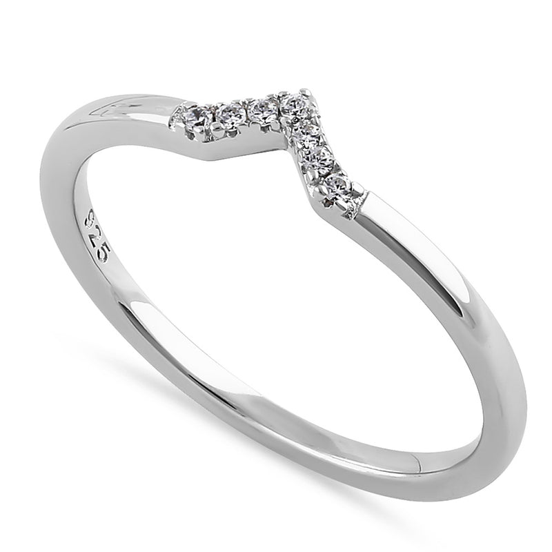 Sterling Silver Stackable Chevron Round Cut Clear CZ Ring