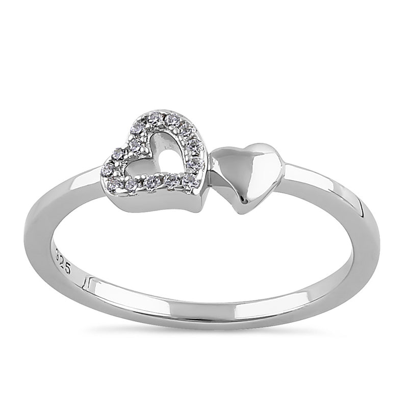 Sterling Silver Dainty Hearts Round Cut Clear CZ Ring