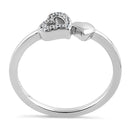 Sterling Silver Dainty Hearts Round Cut Clear CZ Ring