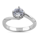 Sterling Silver Single Stone Curve Round Cut Clear CZ Engagement Ring