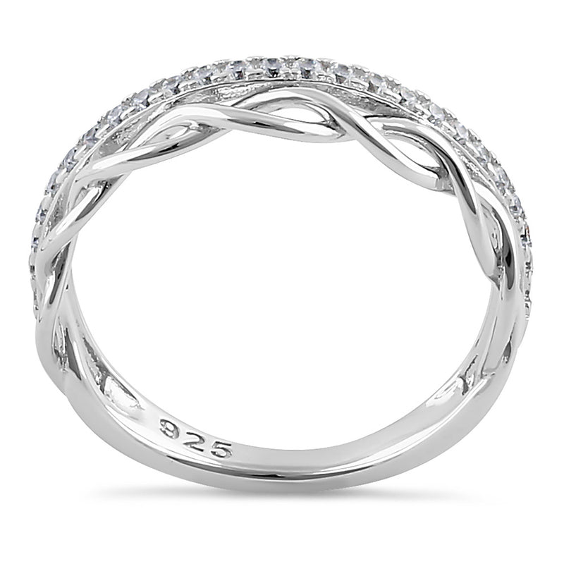 Sterling Silver Stackable Half Eternity Twist and Round Cut Clear CZ Ring