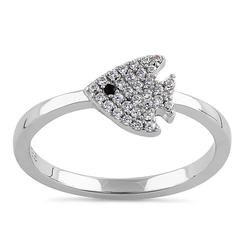 Sterling Silver Round Cut Clear CZ Fish Ring