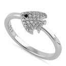 Sterling Silver Round Cut Clear CZ Fish Ring