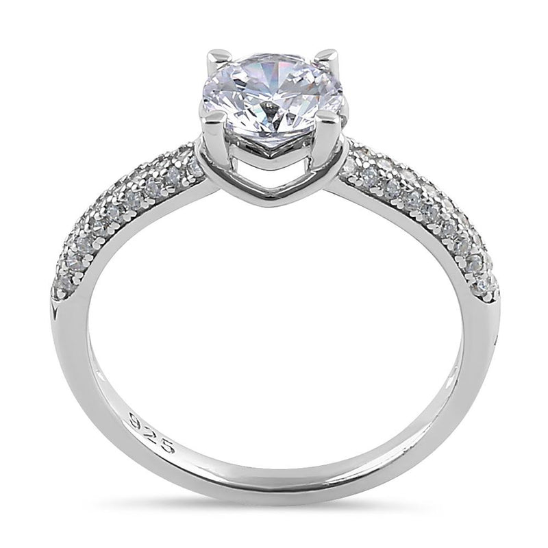 Sterling Silver Elegant Raised Round Cut Clear CZ Engagement Ring