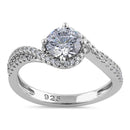 Sterling Silver Elegant Halo Wave Round Cut Clear CZ Engagement Ring