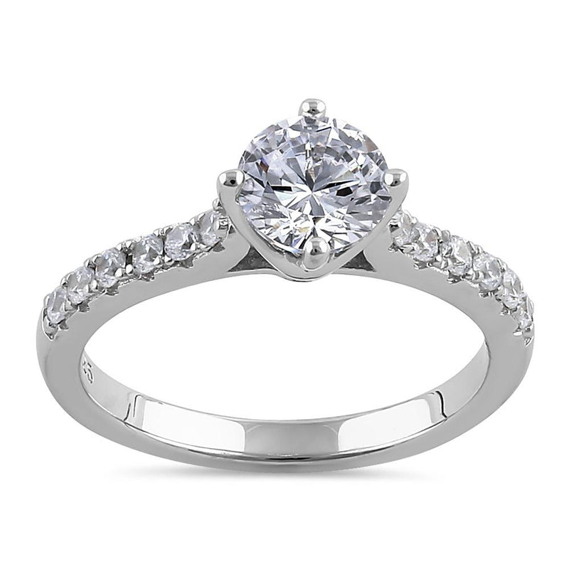 Sterling Silver Simple Classy Round Cut Clear CZ Engagement Ring