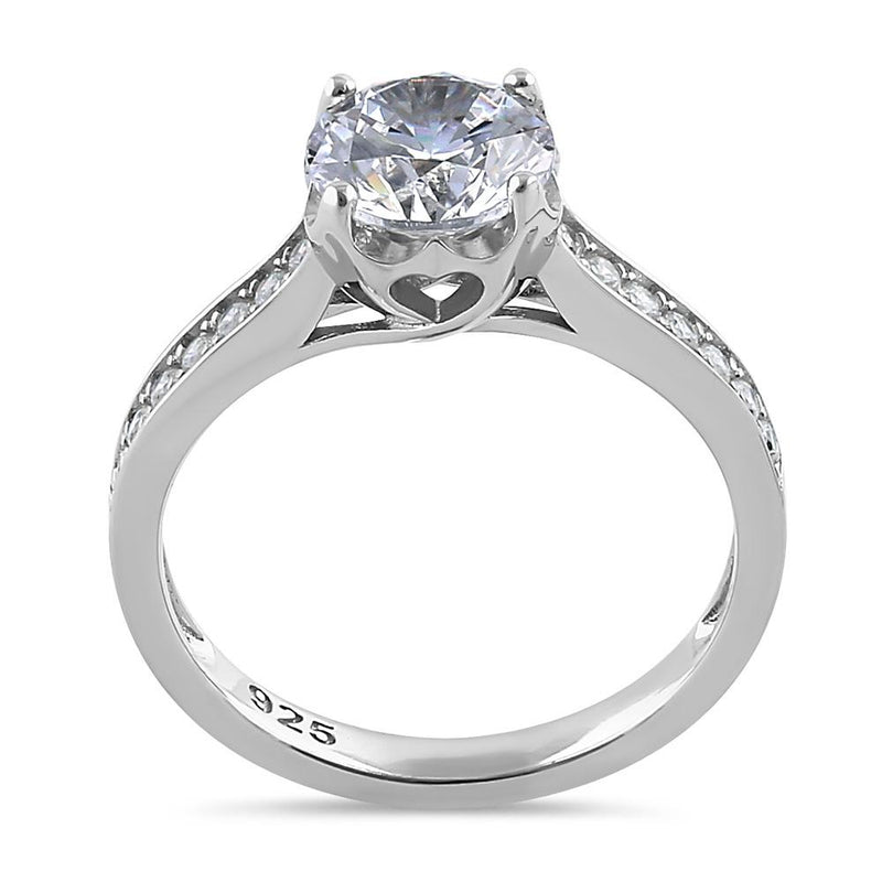 Sterling Silver Heart Setting Round Cut Clear CZ Engagement Ring