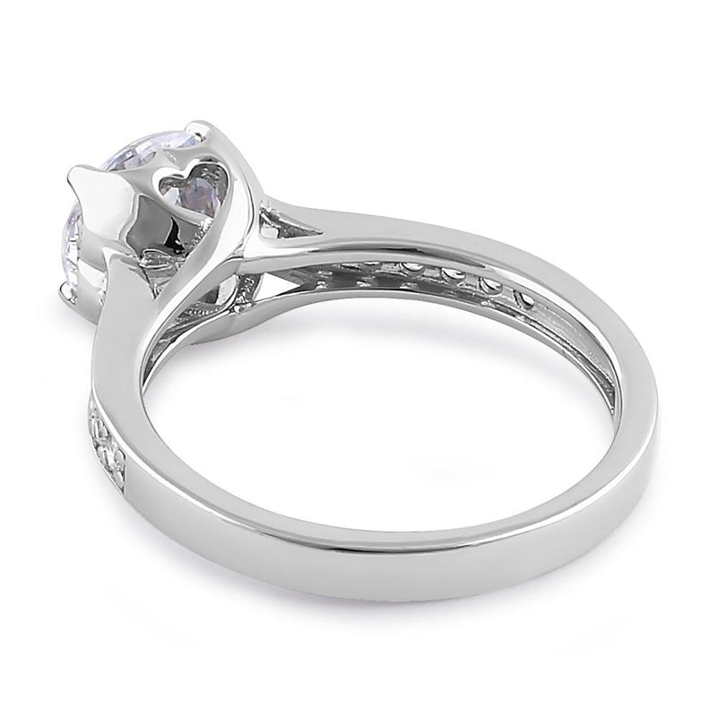 Sterling Silver Heart Setting Round Cut Clear CZ Engagement Ring