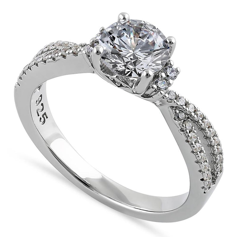 Sterling Silver Elegant Half Eternity Twist Round Cut Clear CZ Engagement Ring