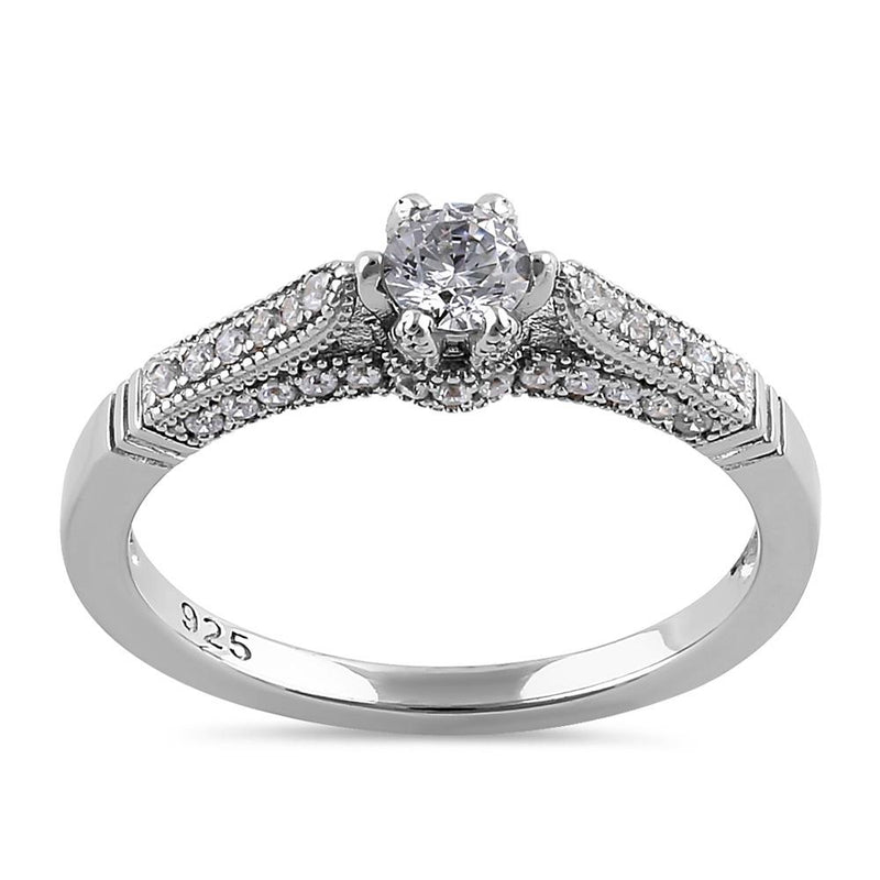 Sterling Silver Dainty Cathedral Round Cut Clear CZ Engagement Ring