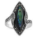 Sterling Silver Abalone Marquise Marcasite Ring