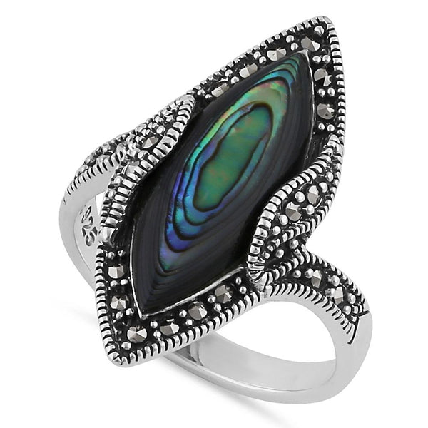 Sterling Silver Abalone Marquise Marcasite Ring
