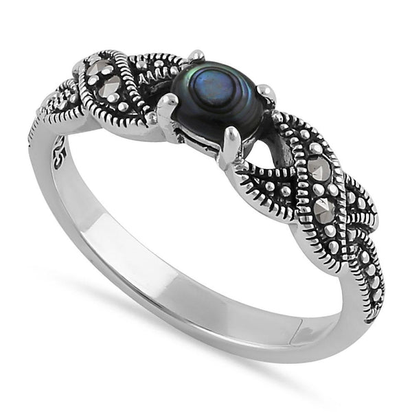 Sterling Silver Oval Abalone Marcasite Ring