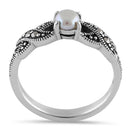 Sterling Silver Oval Fresh Water Pearl Marcasite Ring