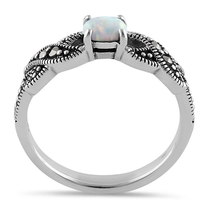 Sterling Silver Oval Opal Marcasite Ring