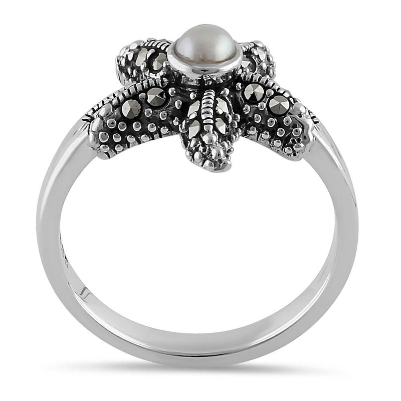 Sterling Silver Fresh Water Pearl Marcasite Starfish Ring