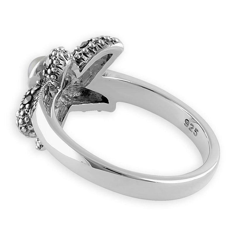 Sterling Silver Fresh Water Pearl Marcasite Starfish Ring