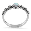 Sterling Silver Small Round Opal Marcasite Ring