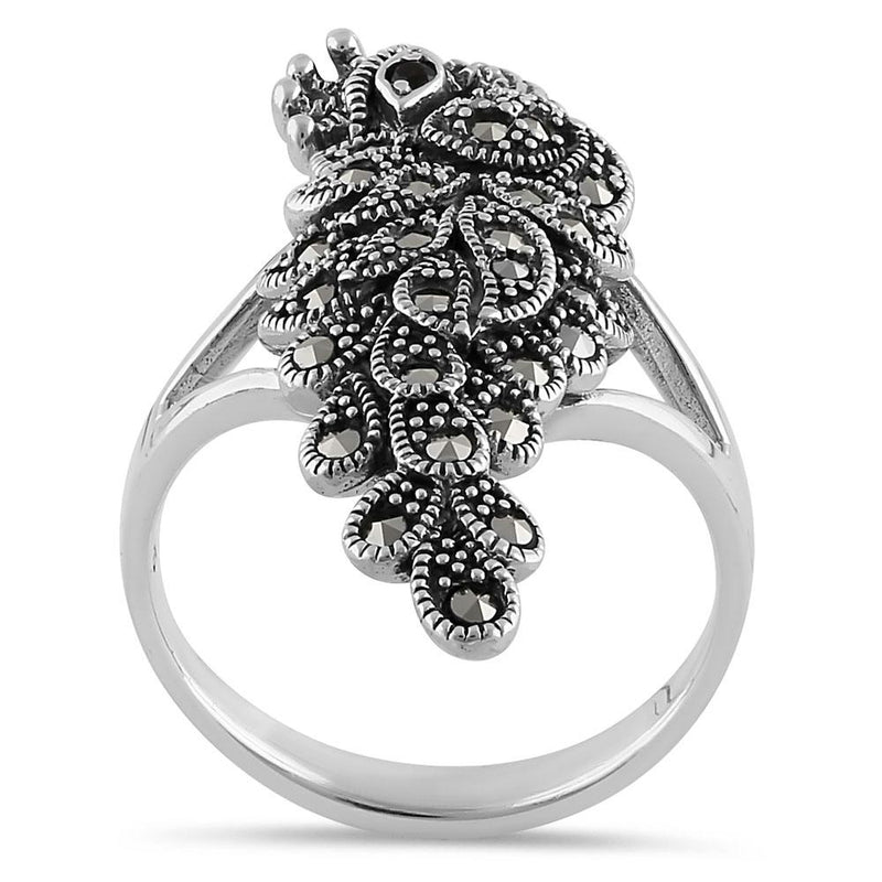 Sterling Silver Elegant Peacock Africagarnet CZ Marcasite Ring