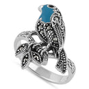 Sterling Silver Hand-Painted Turquoise Bird Marcasite Ring