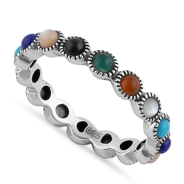 Sterling Silver Round Multi-Color Eternity Marcasite Ring