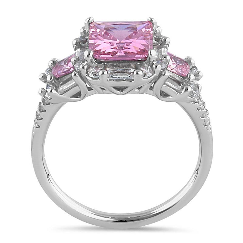 Sterling Silver Classic Princess, Emerald & Round Cut with Pink & Clear CZ Ring