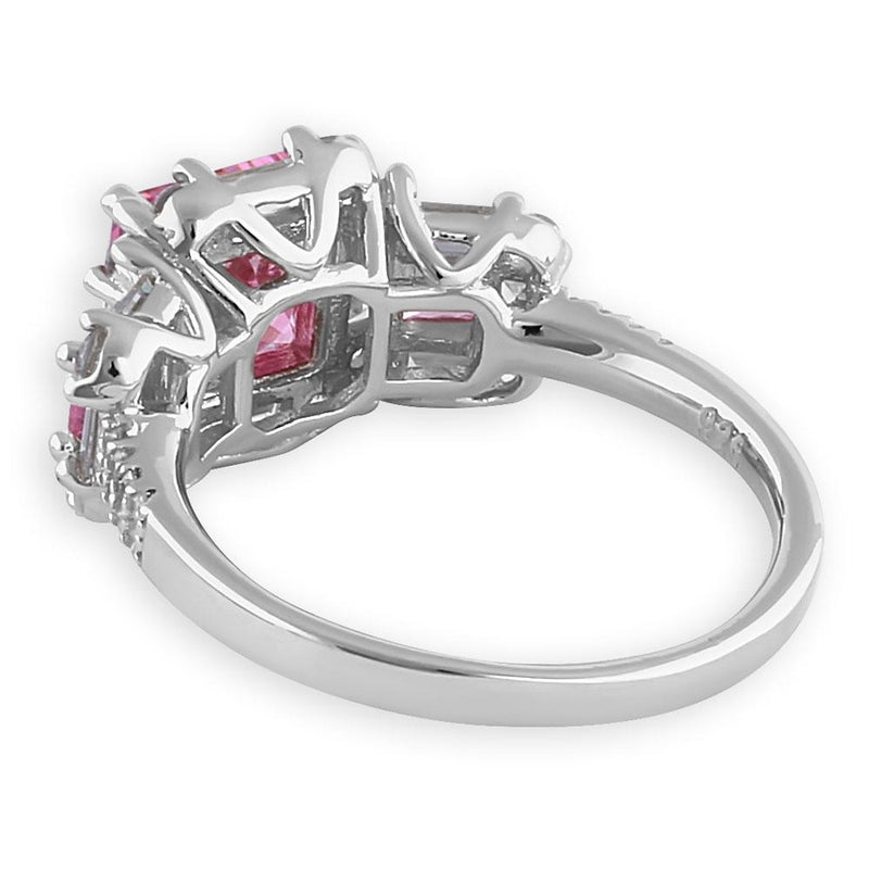 Sterling Silver Classic Princess, Emerald & Round Cut with Pink & Clear CZ Ring