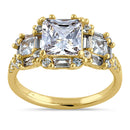 Sterling Silver Yellow Gold Plated Classic Princess, Emerald & Round Cut Clear CZ Ring