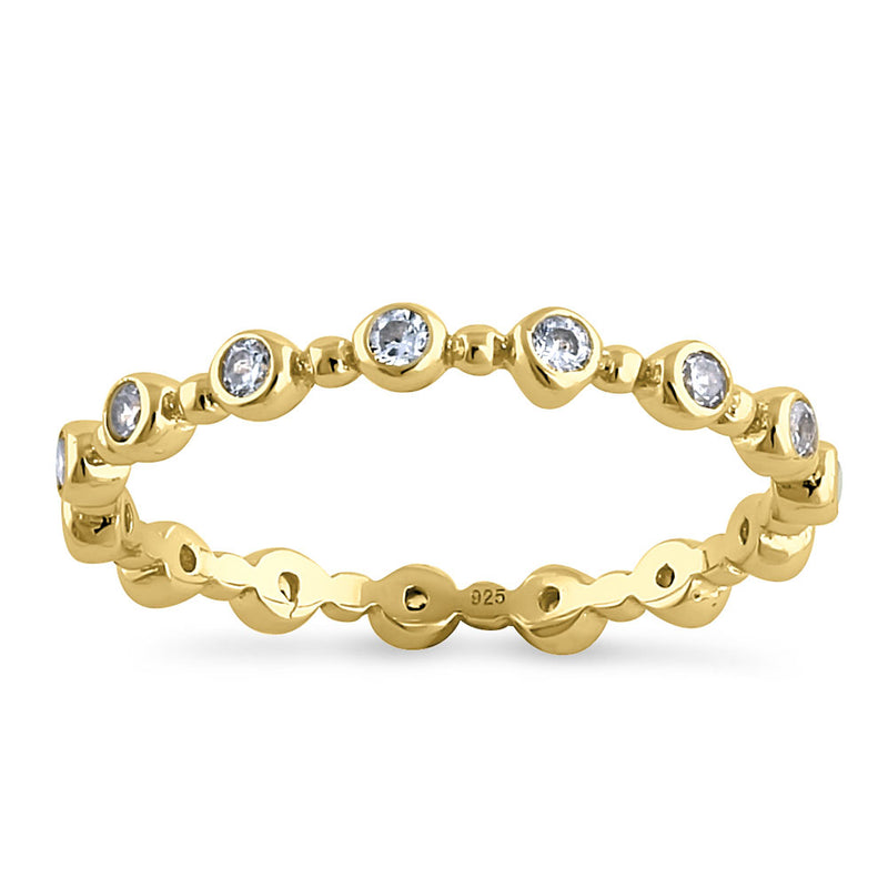 Sterling Silver Yellow Gold Plated Round Cut Clear CZ Eternity Ring