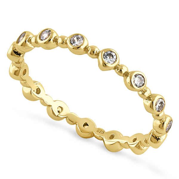Sterling Silver Yellow Gold Plated Round Cut Clear CZ Eternity Ring
